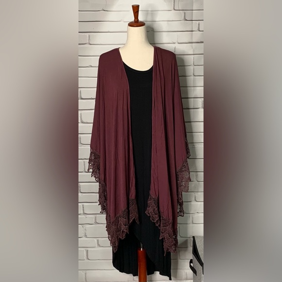 Women’s POL Burgundy Washed Shawl Cardigan NEW - Picture 4 of 6